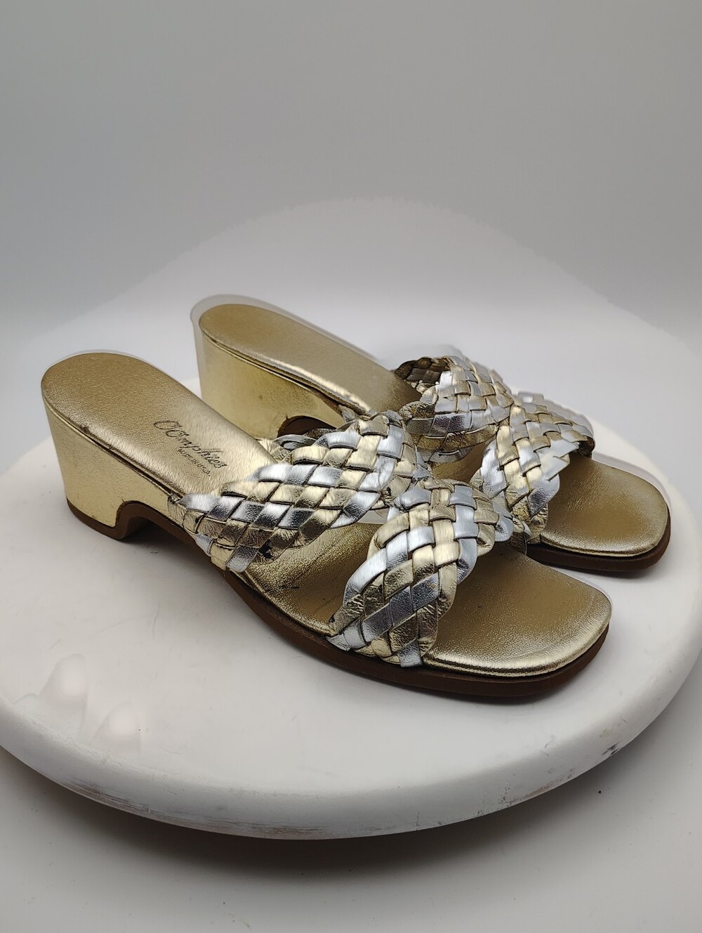 Oomphies Vintage Metallic Braided Slide Sandals - Gold/Silver Size 8.5